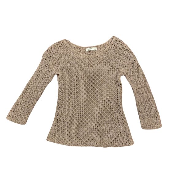 Old Navy Open Knit Cotton Sweater Neutral Crochet Top Size S - Picture 2 of 6